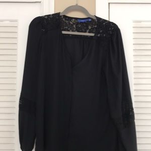 Black lace trim full sleeve blouse